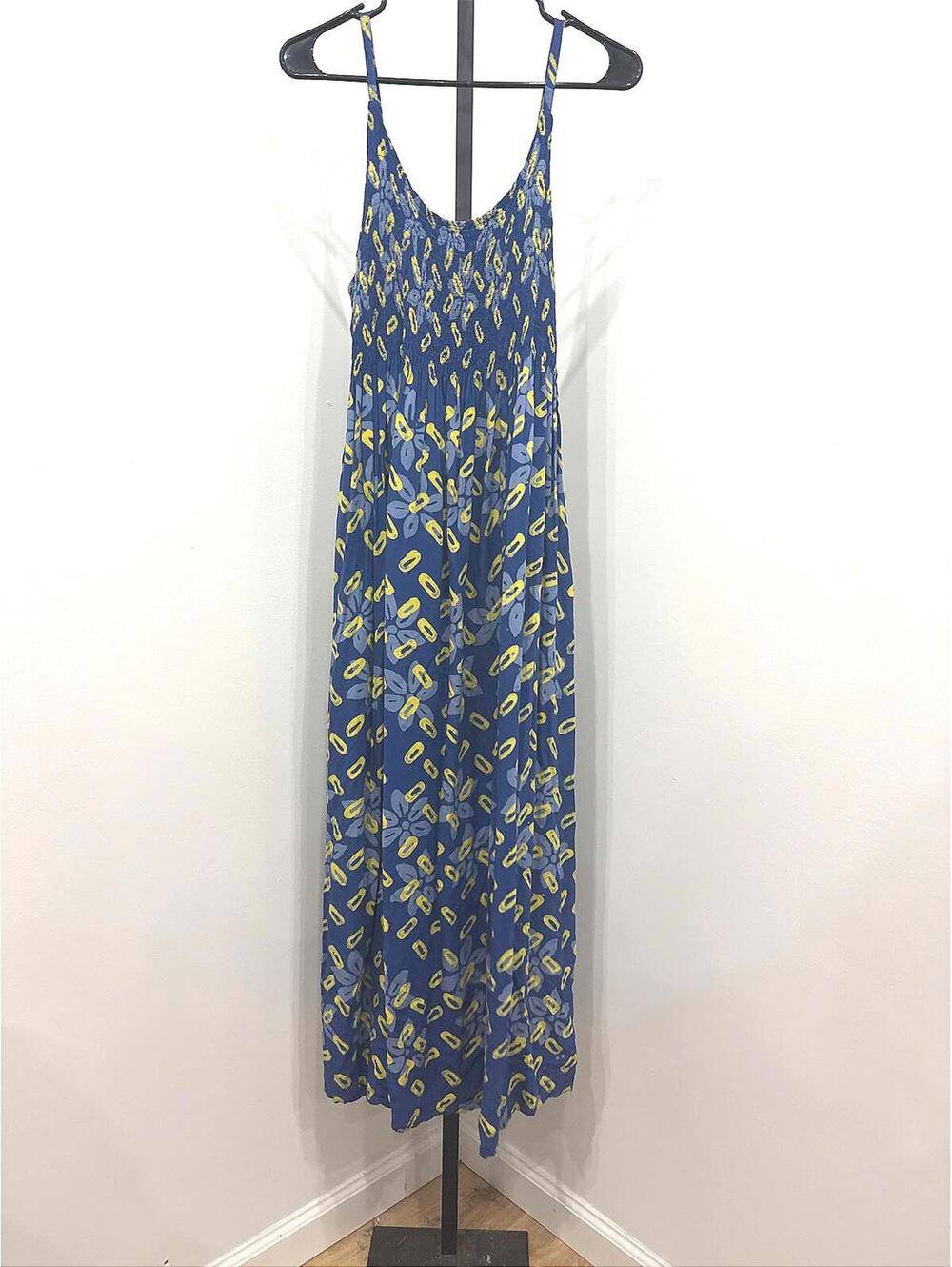 RAMA Blue and Yellow Rayon Maxi Dress Size M